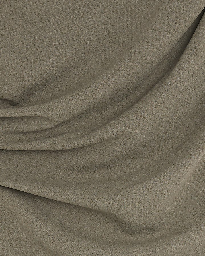 Khaki Asymmetric Draped Wrap Midi Dress