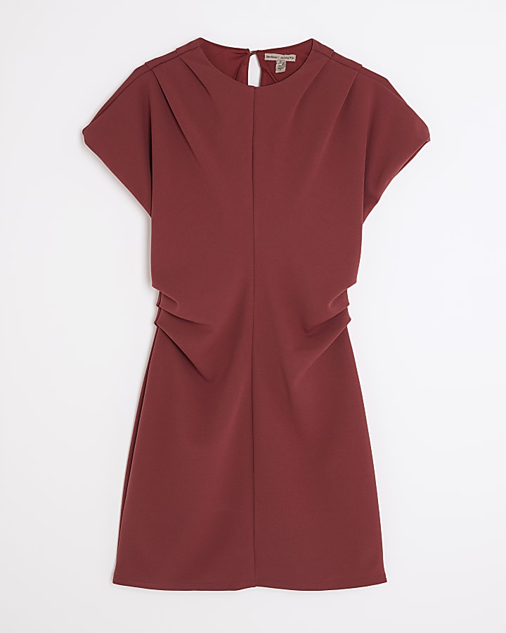 Brown Short Sleeve Ruched Mini Dress
