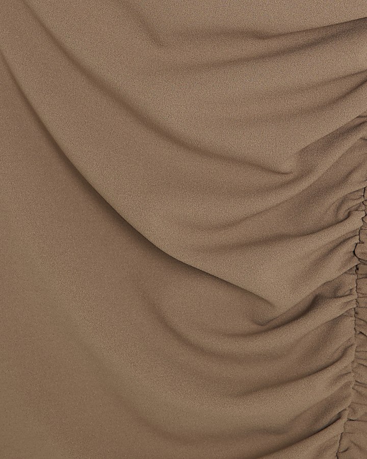 Brown Short Sleeve Ruched Mini Dress
