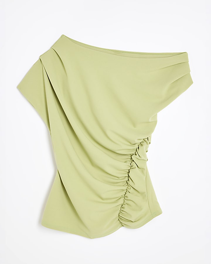 Green One shoulder Ruched top