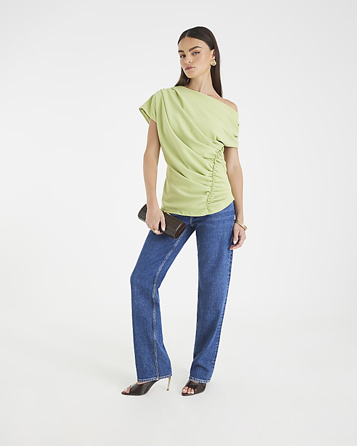 Green One shoulder Ruched top