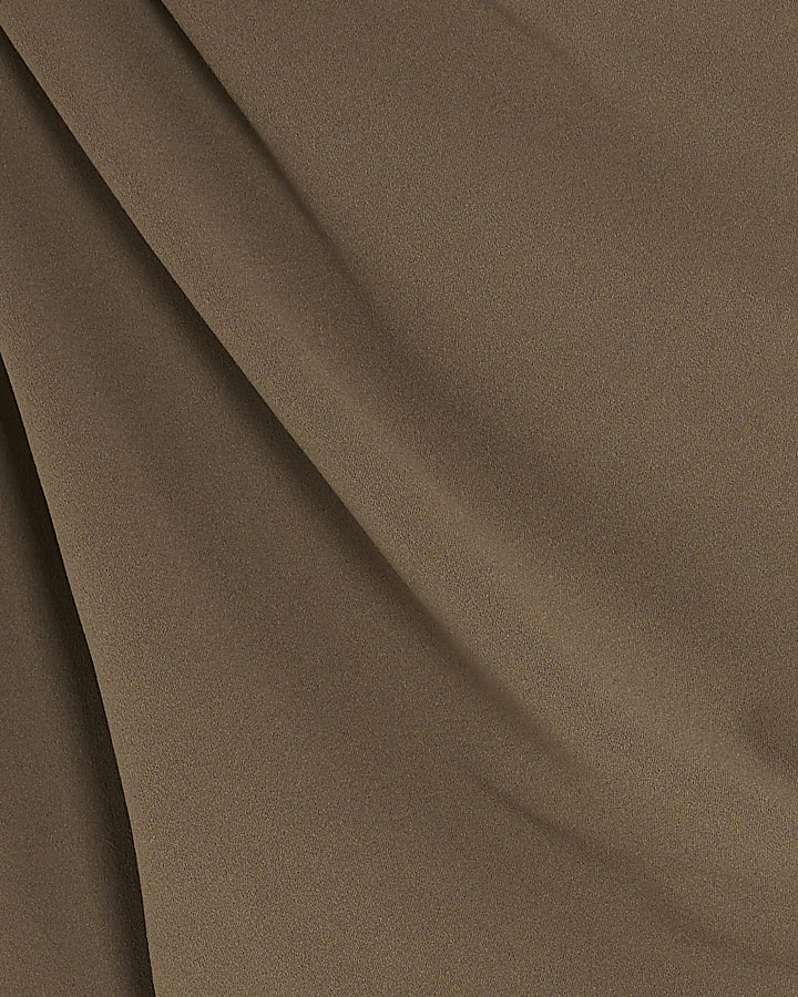 Khaki Long Sleeve Asymmetric Drape Top