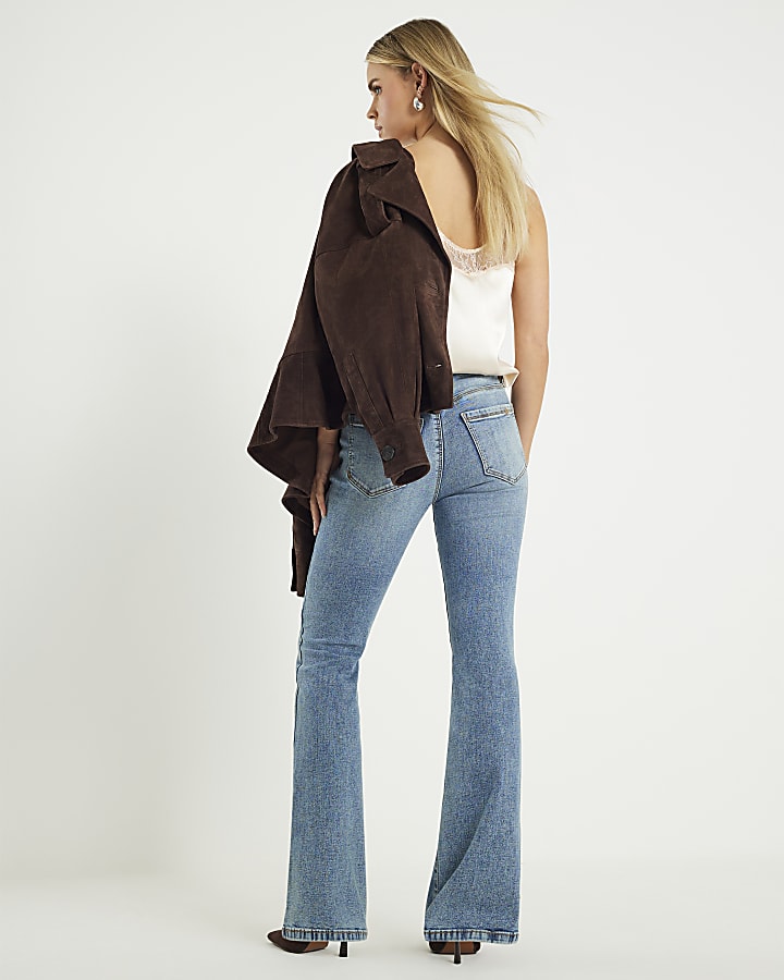 Petite Blue Mid Rise Flared Jeans