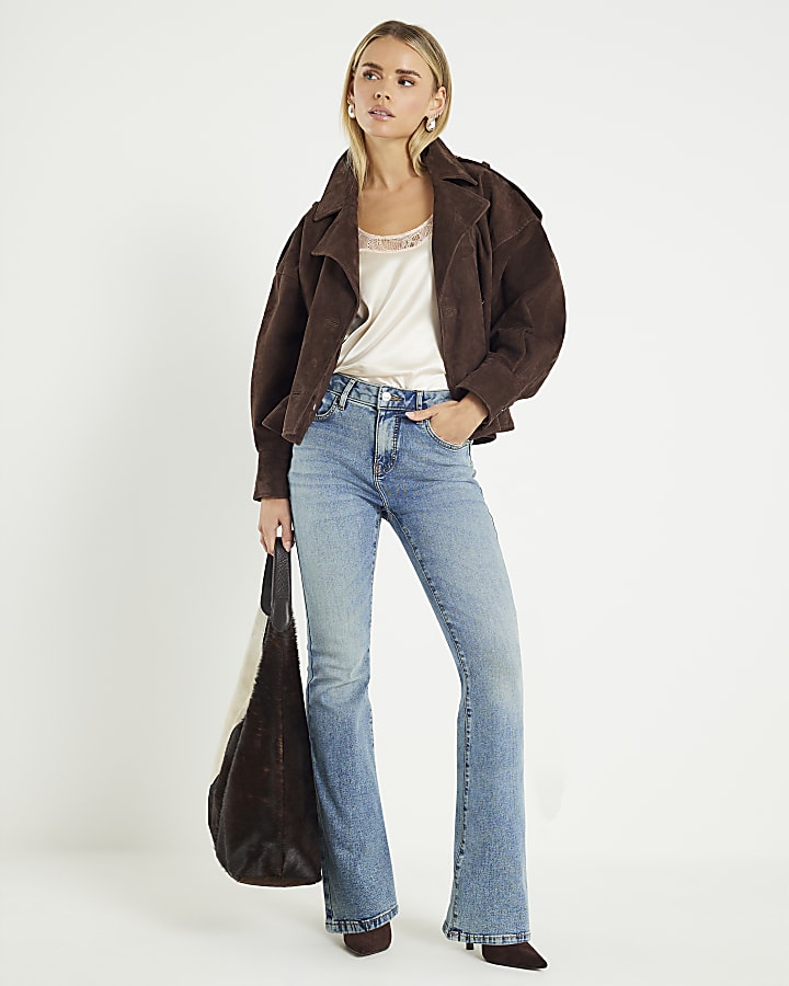 Petite Blue Mid Rise Flared Jeans