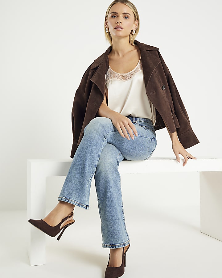 Petite Blue Mid Rise Flared Jeans