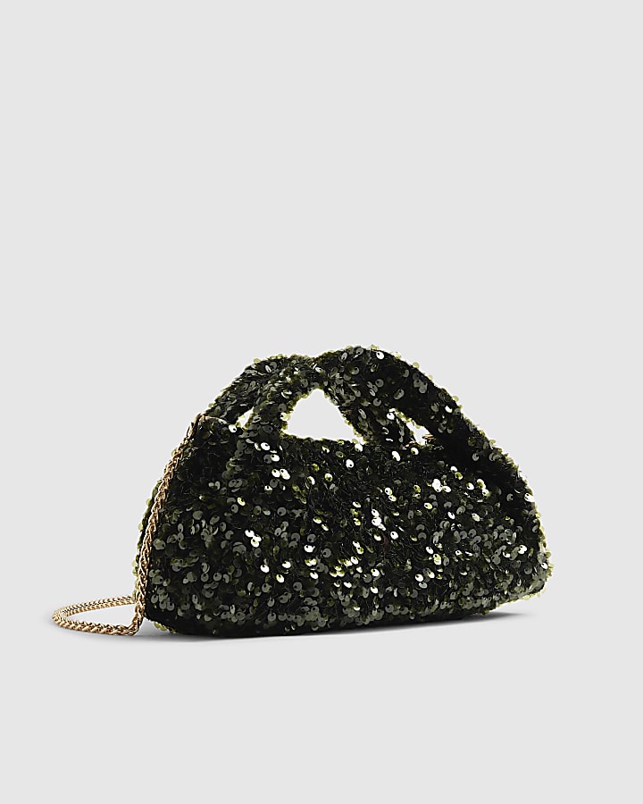 Green Sequin Grab Clutch bag