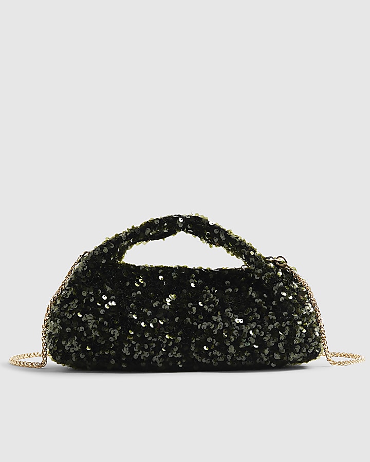 Green Sequin Grab Clutch bag