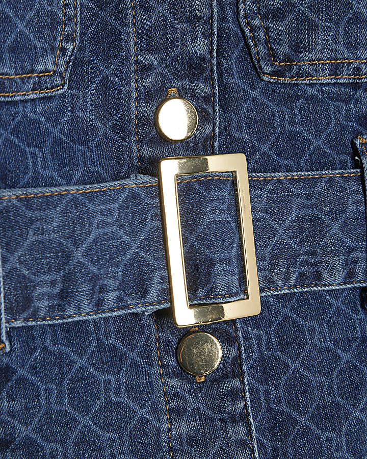 Blue Denim Sleeveless Monogram Belted Top