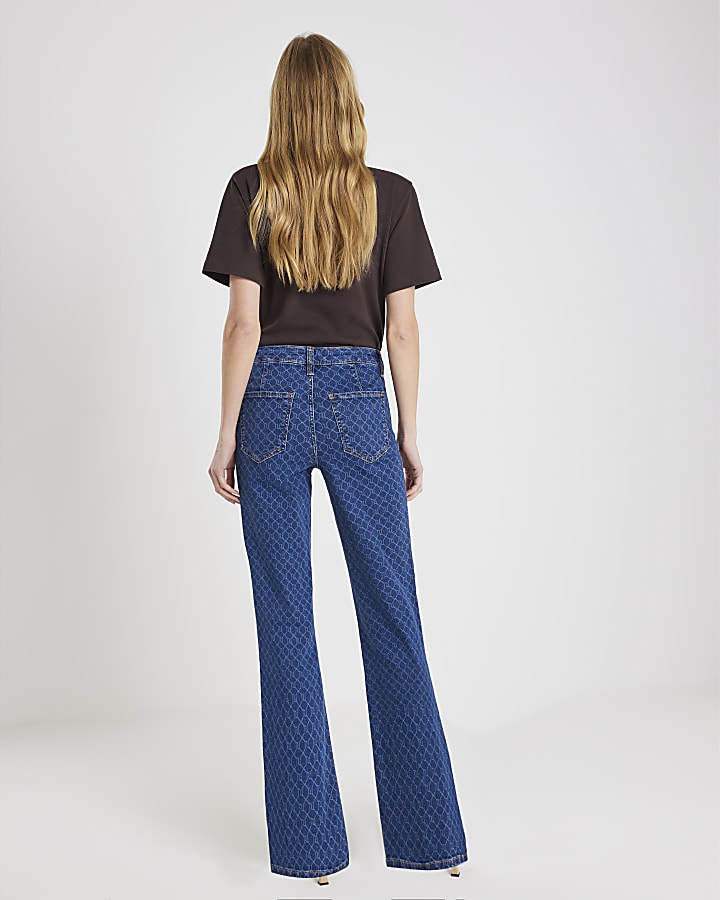 Blue Monogram Relaxed Flare Jeans
