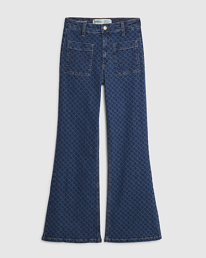 Blue Monogram Relaxed Flare Jeans