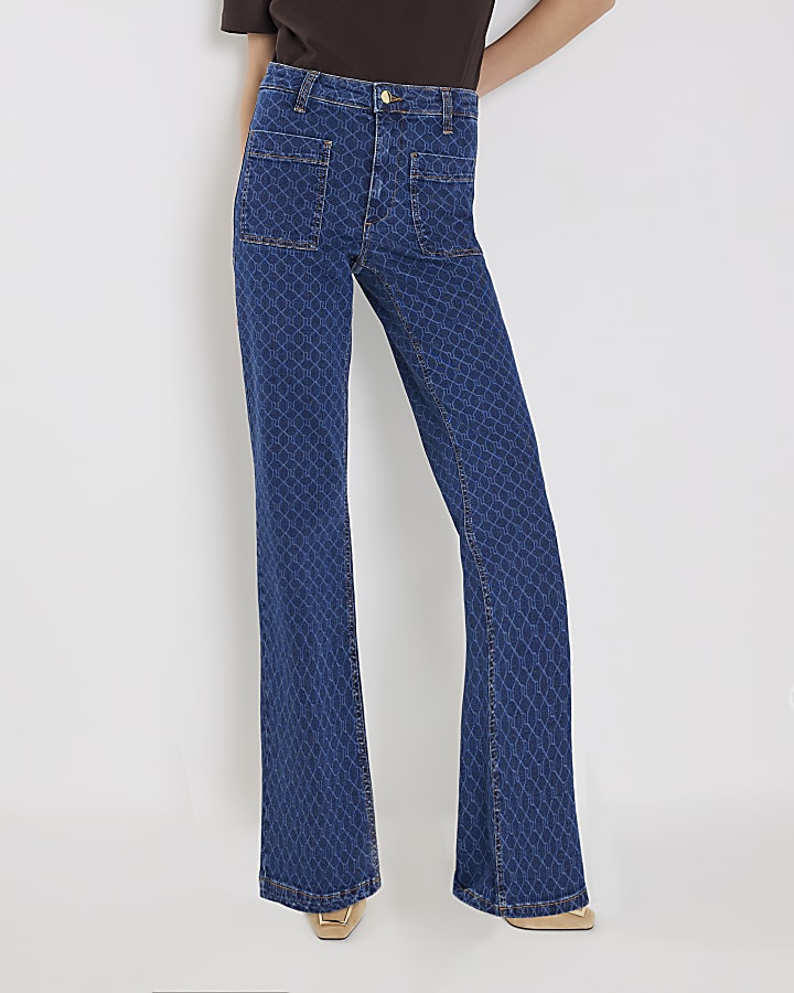 Blue Monogram Relaxed Flare Jeans