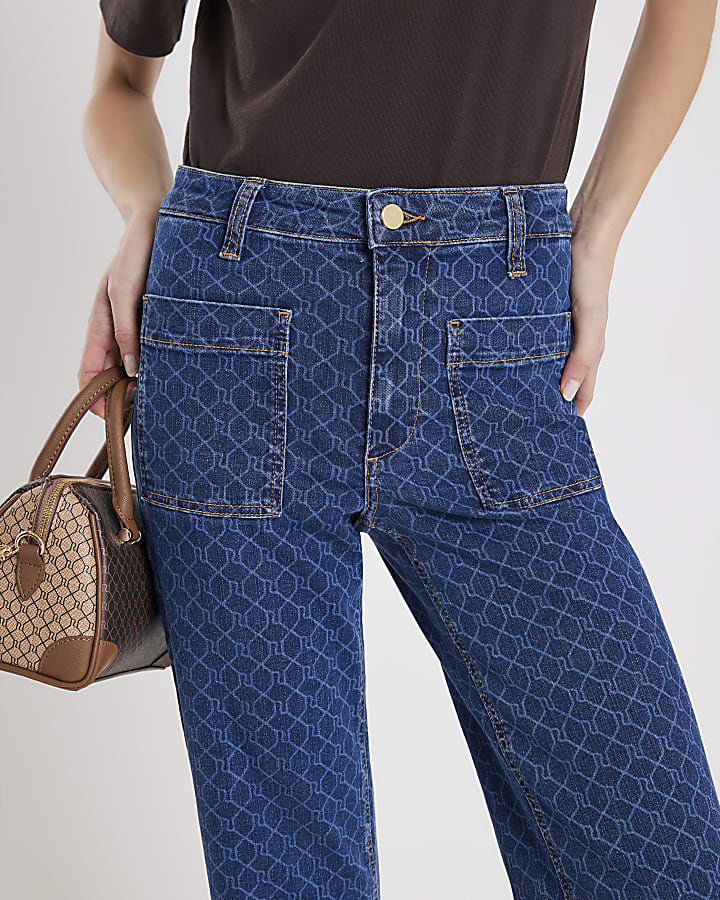 Blue Monogram Relaxed Flare Jeans