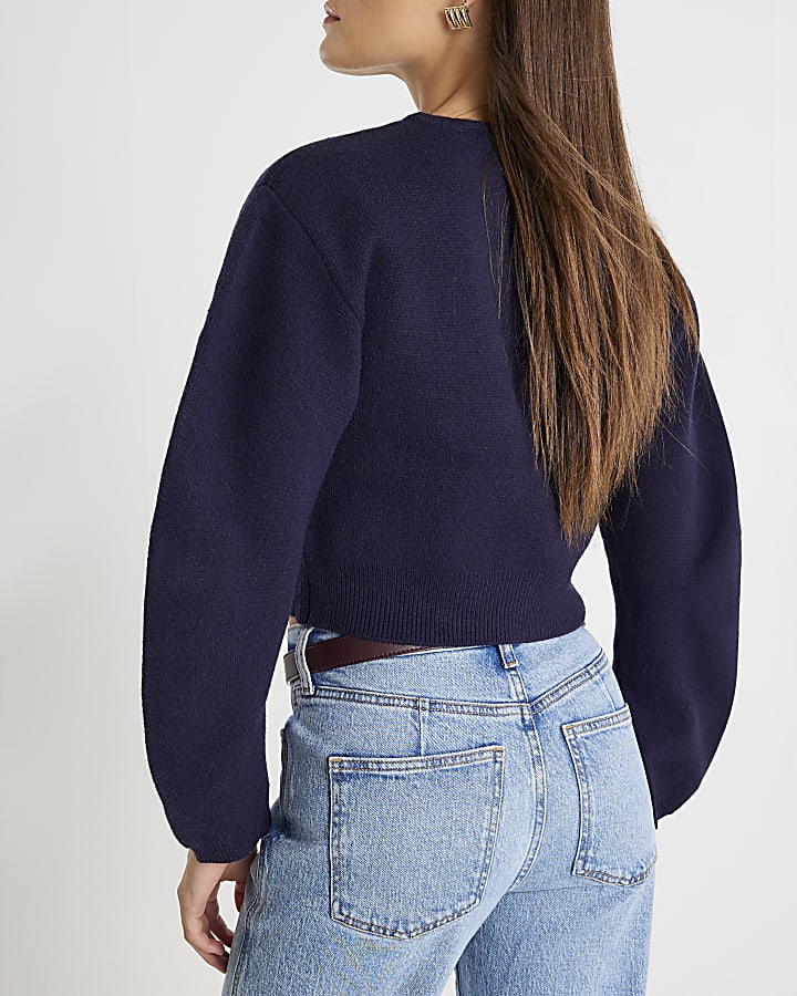 Navy Structured Sleeve Cardigan