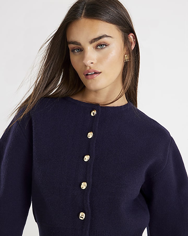 Navy Structured Sleeve Cardigan