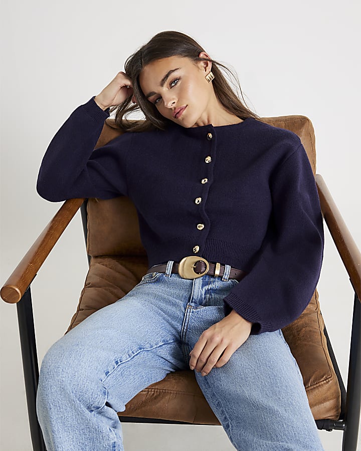 Navy Structured Sleeve Cardigan
