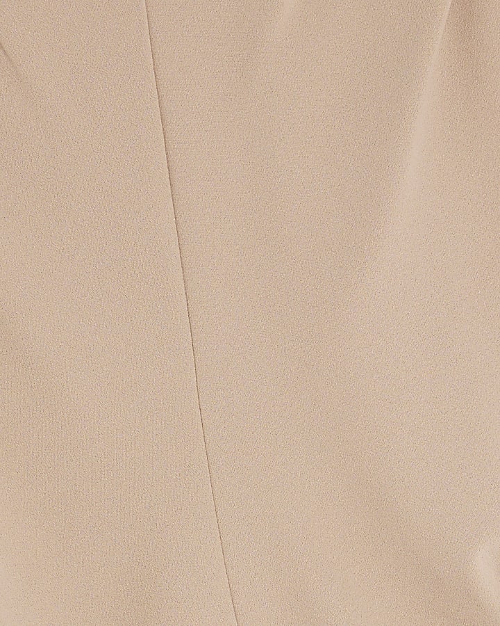 Beige Short Sleeve Ruched Top