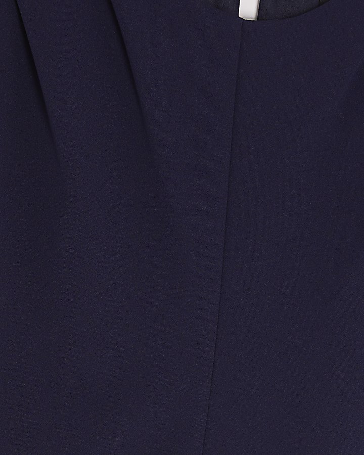 Navy Short Sleeve Ruched Top