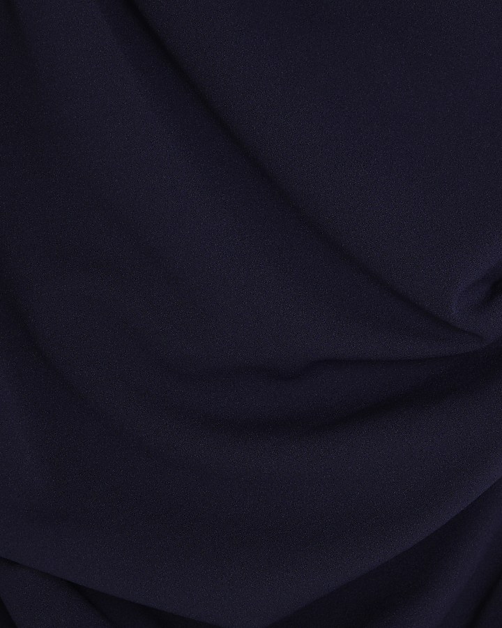 Navy Long Sleeve Asymmetric Drape Mini Dress