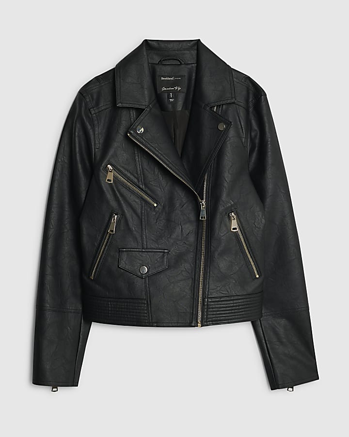 Black Faux Leather Biker Jacket