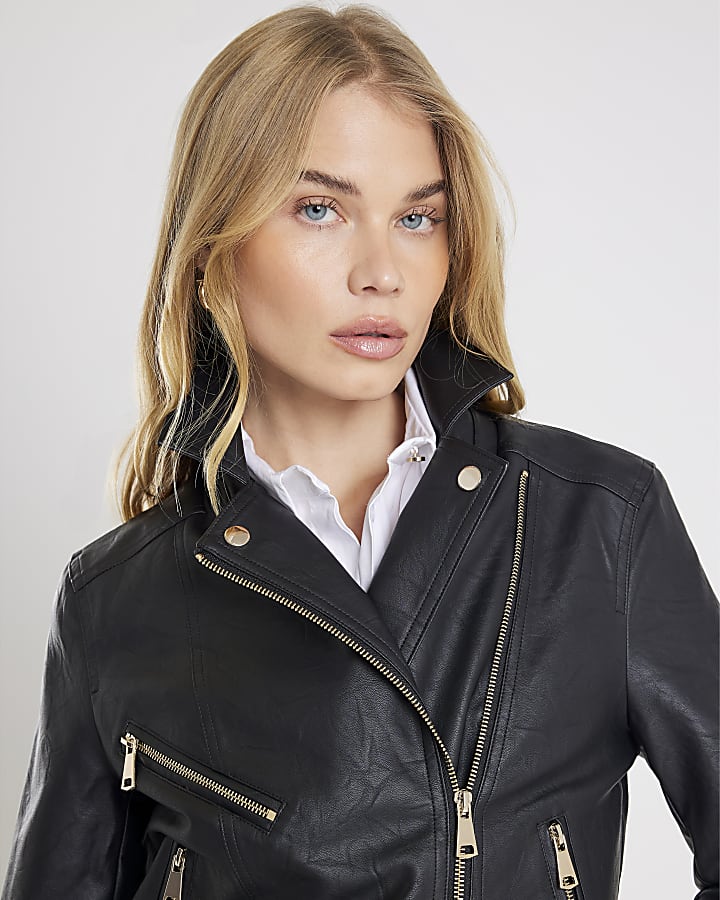 Black Faux Leather Biker Jacket