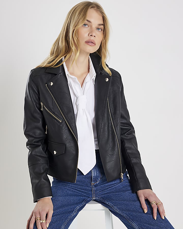 Black Faux Leather Biker Jacket