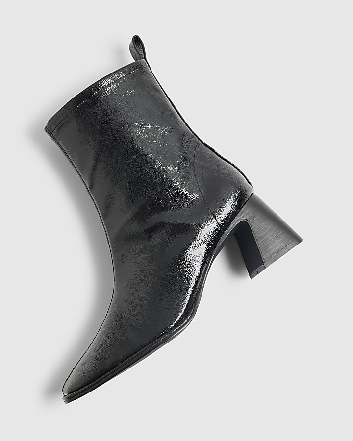 Black Square Toe Heeled Boots