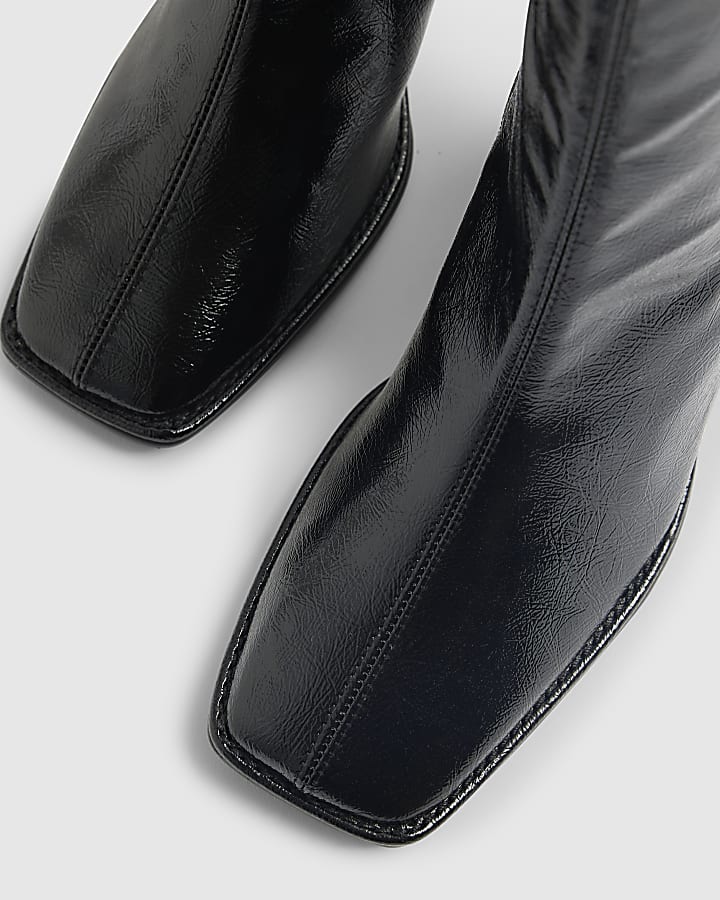 Black Square Toe Heeled Boots