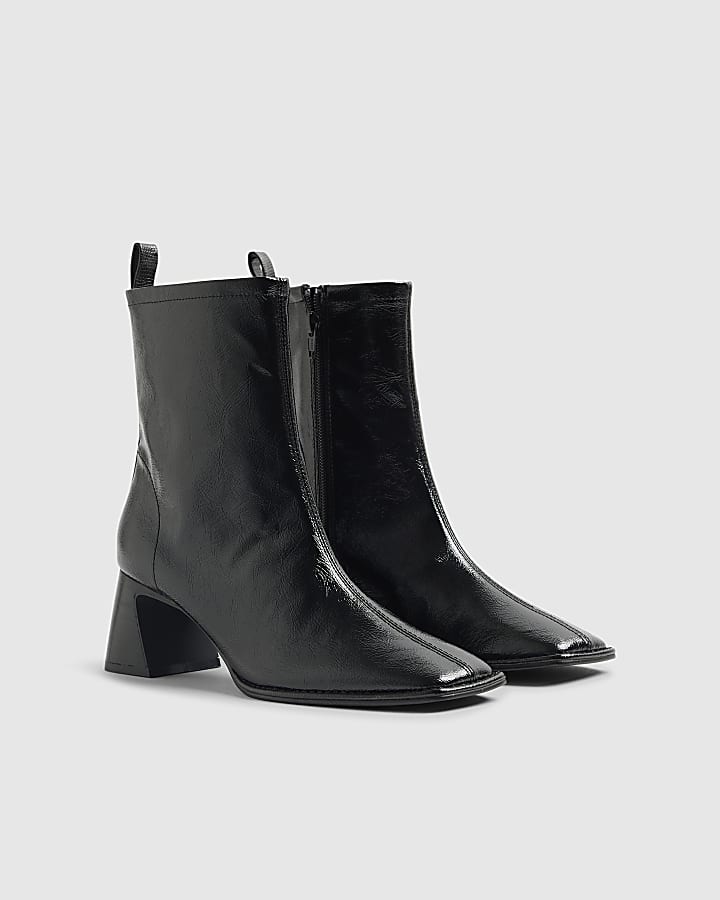 Black Square Toe Heeled Boots