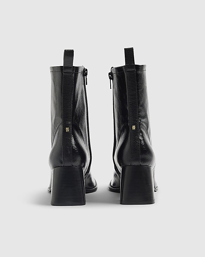 Black Square Toe Heeled Boots