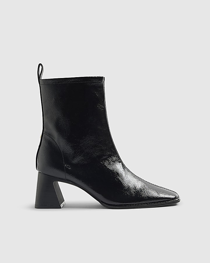 Black Square Toe Heeled Boots
