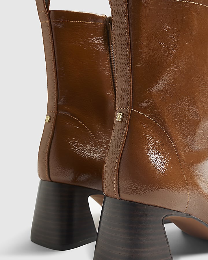 Brown Square Toe Heeled Boots