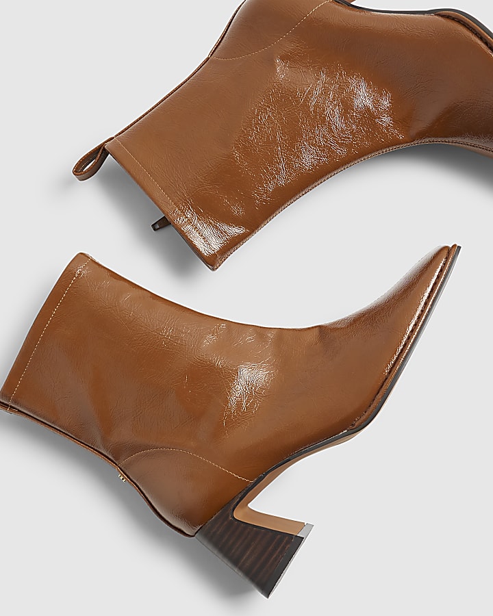 Brown Square Toe Heeled Boots