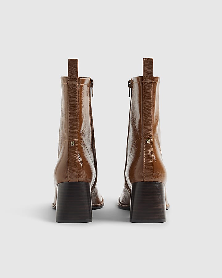 Brown Square Toe Heeled Boots