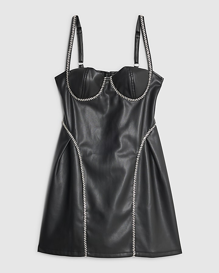Black Faux Leather Corset Mini Dress