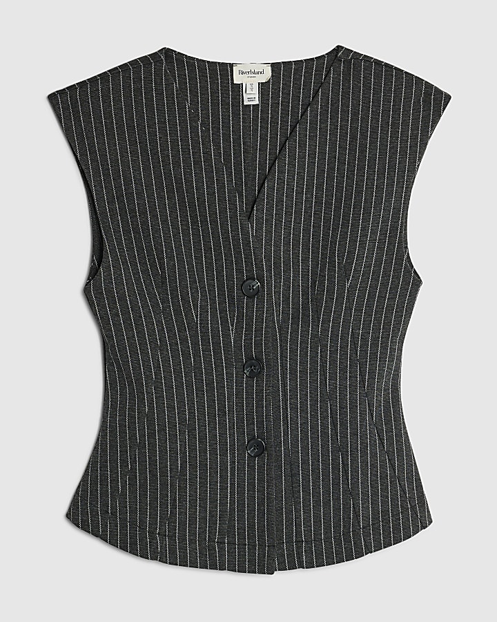 Black Pinstripe Sleeveless Waistcoat