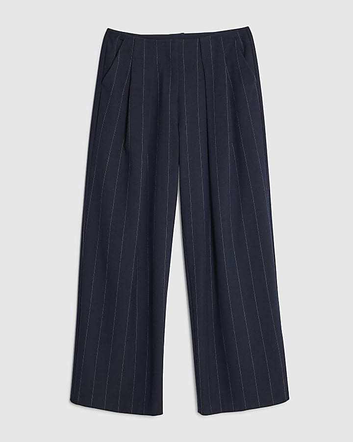 Navy Pinstripe Low Waist Belted Trousers
