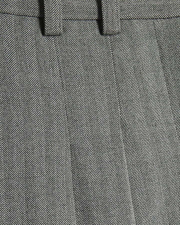 Grey Herringbone Wide Leg Trousers