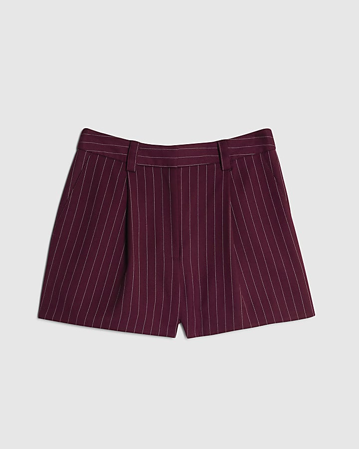 Red Pinstripe Tailored Shorts