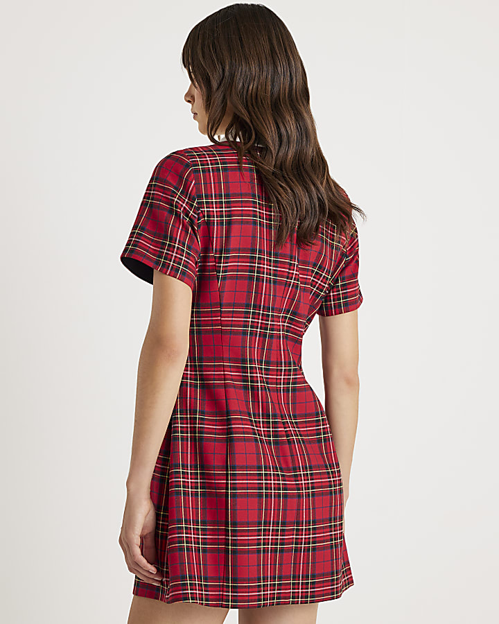 Red Tartan Collared Mini Dress