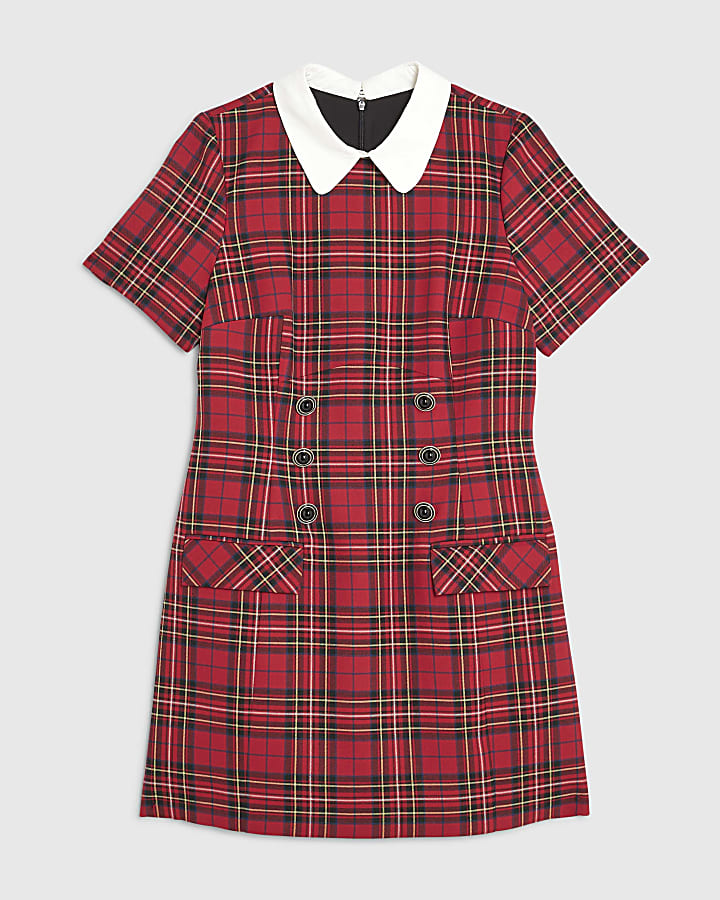 Red Tartan Collared Mini Dress