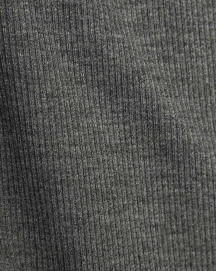 Grey Long Sleeve Ruched Side Ribbed Top
