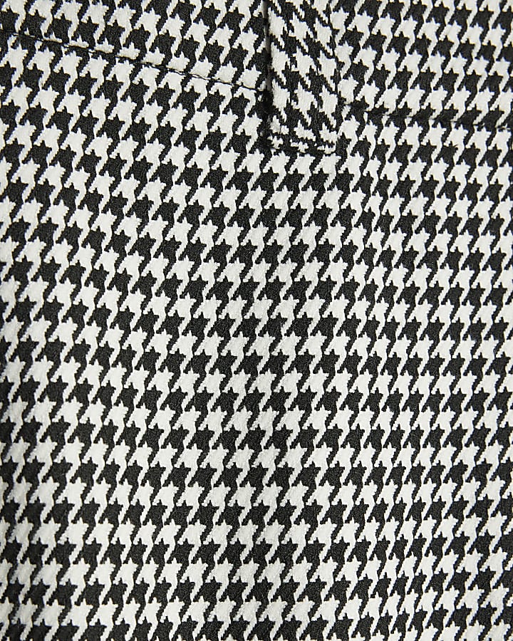 Black Dogtooth Print Flared Trousers