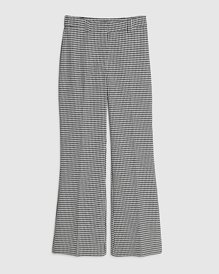 Black Dogtooth Print Flared Trousers