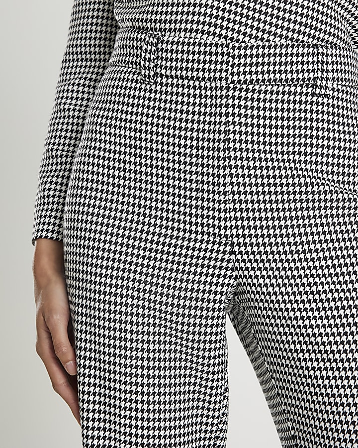 Black Dogtooth Print Flared Trousers
