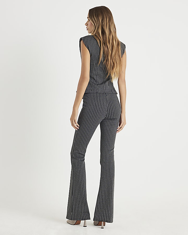 Grey Pinstripe Flared Leg Trousers