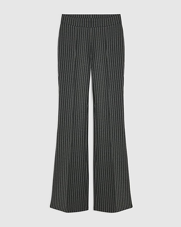 Grey Pinstripe Flared Leg Trousers