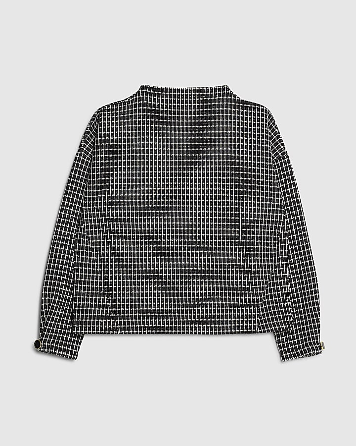 Black Long Sleeve Boucle Check Top