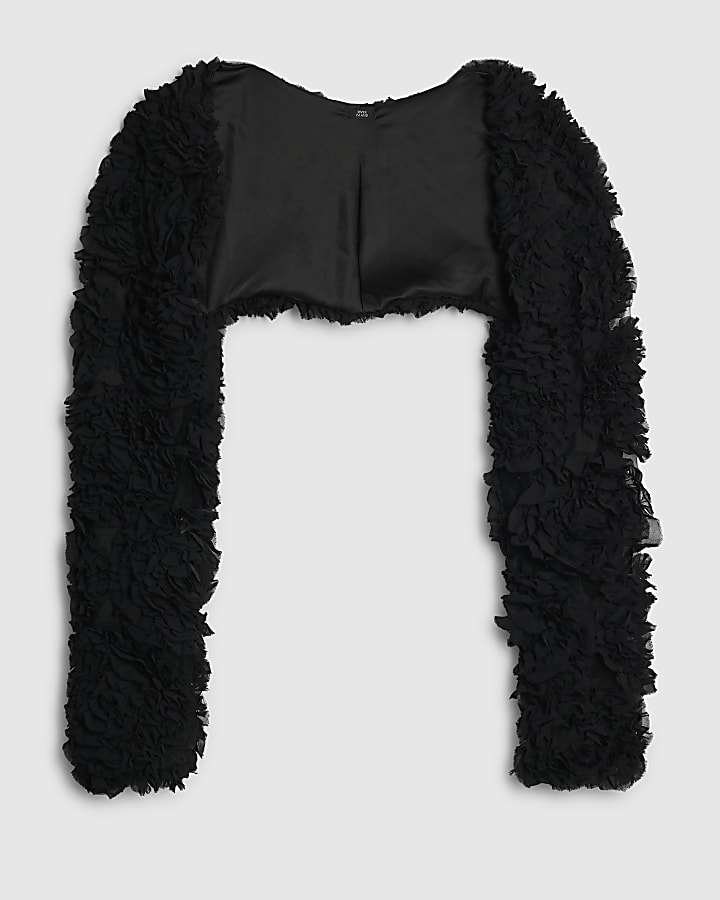 Black Long Sleeve 3D Floral Shrug