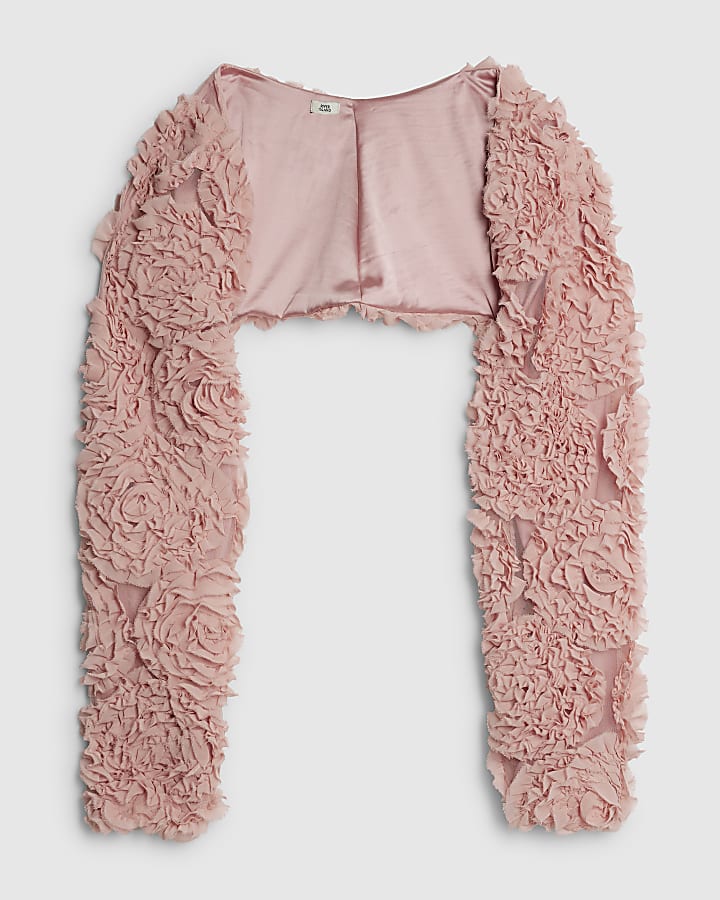 Pink Long Sleeve 3D Floral Shrug