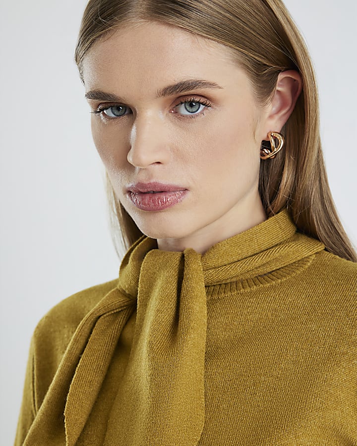 Gold Cross Over Hoop Earrings